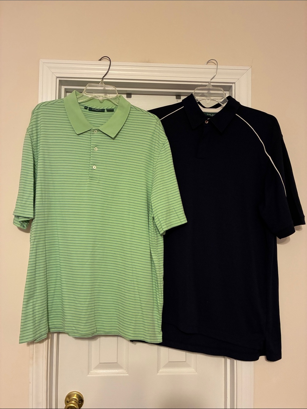 Bobby Jones lot of 2 Mint Green Striped Polo & Black Contrast Polo